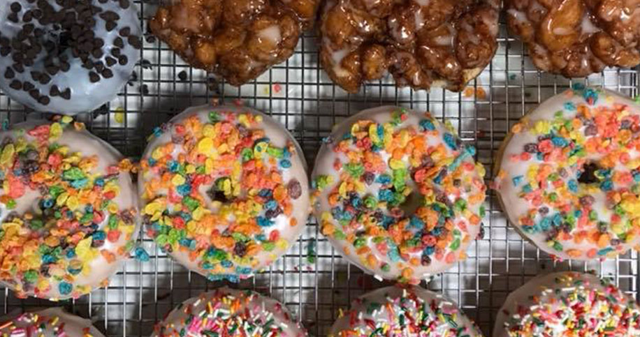 cereal and chocolate chip sprinkled doughnuts